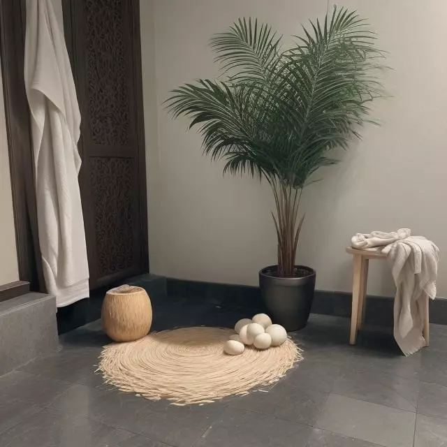 Habitacion con una planta de coco